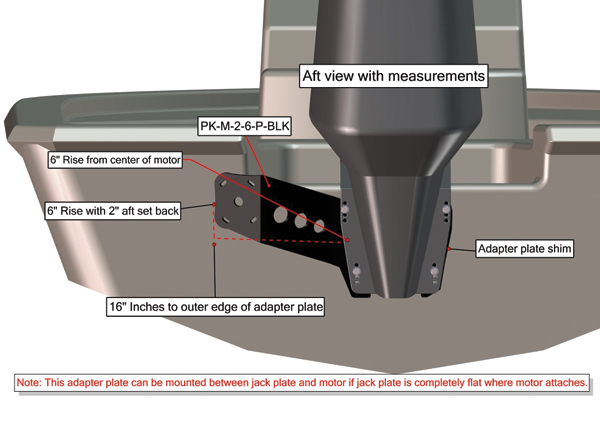 Power-Pole JP/Motor or Transom/Motor 2 Setback, 6 Rise, Port Side, Black PK-M-2-6-P-BLK