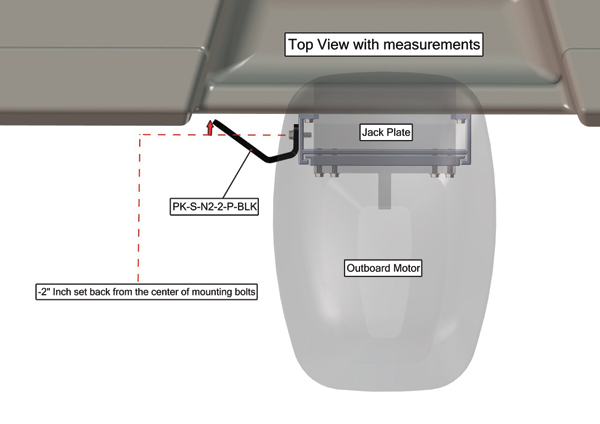 Power-Pole Side Mount to Jack-Plate Negative 2 aft setback 2 Rise, Port Side, Black PK-S-N2-2-P-BLK