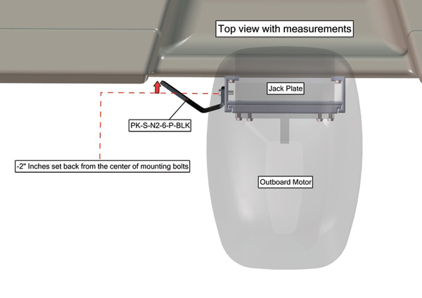 Power-Pole Side Mount to Jack-Plate Negative 2 aft setback 6 Rise, Port Side, Black PK-S-N2-6-P-BLK