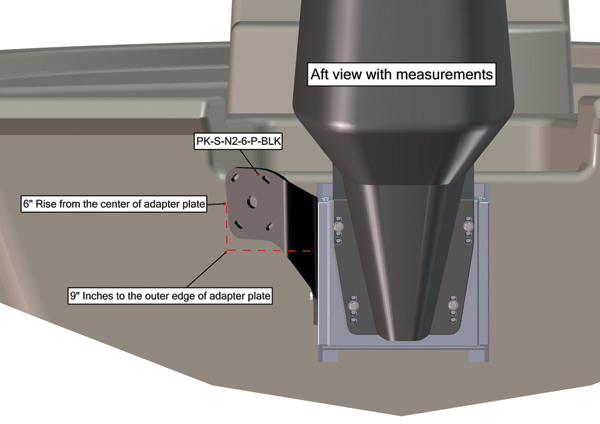 Power-Pole Side Mount to Jack-Plate Negative 2 aft setback 6 Rise, Port Side, Black PK-S-N2-6-P-BLK