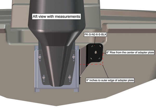 Power-Pole Side Mount to Jack-Plate Negative 2 aft setback 6 Rise, StarboardSide, Black PK-S-N2-6-S-BLK
