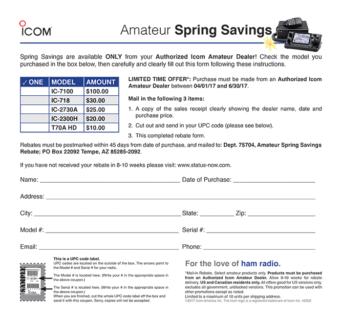 Icom Mail In Rebate Form