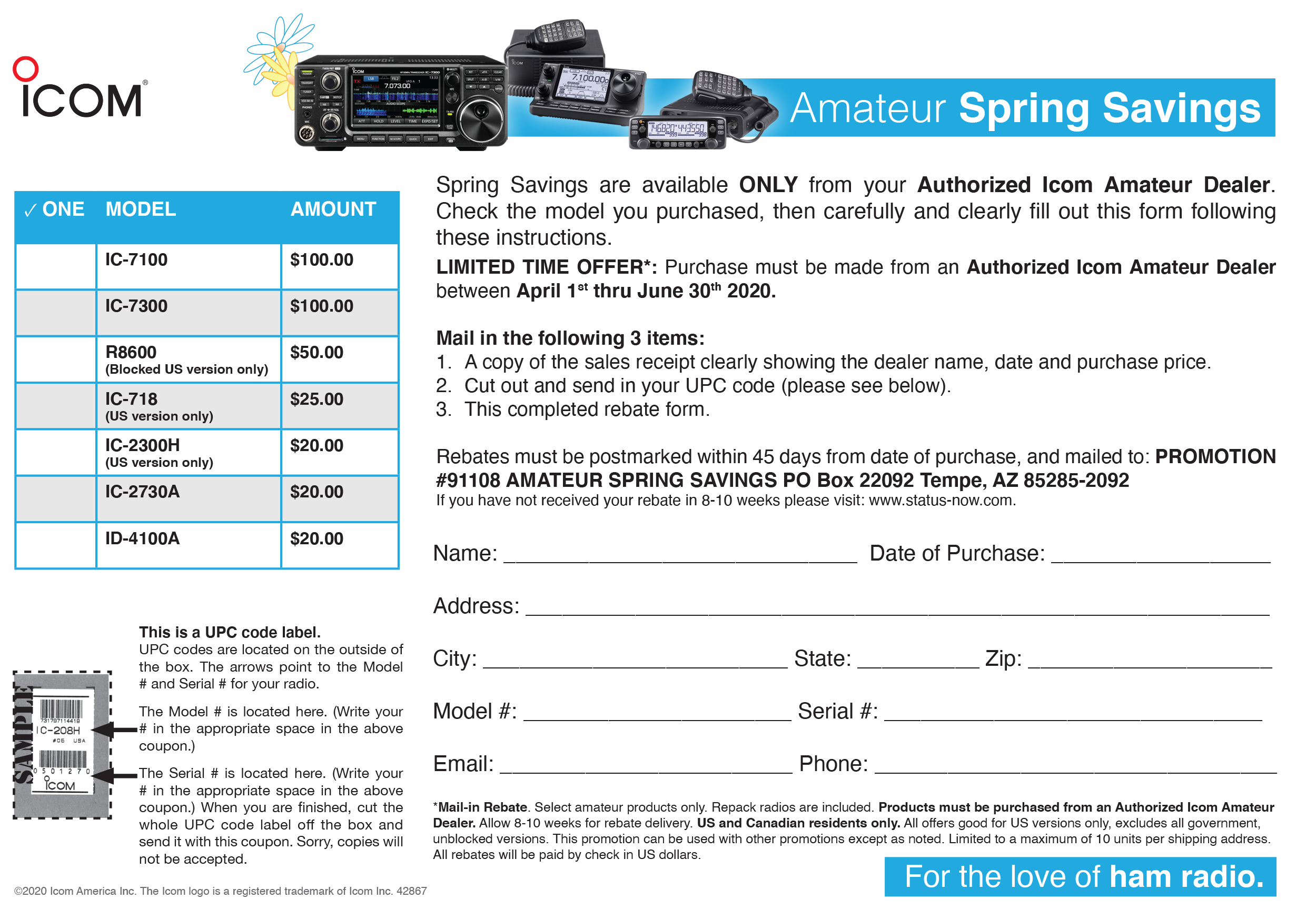 ICOM Amateur Spring Savings Rebate 2020 Radioworld