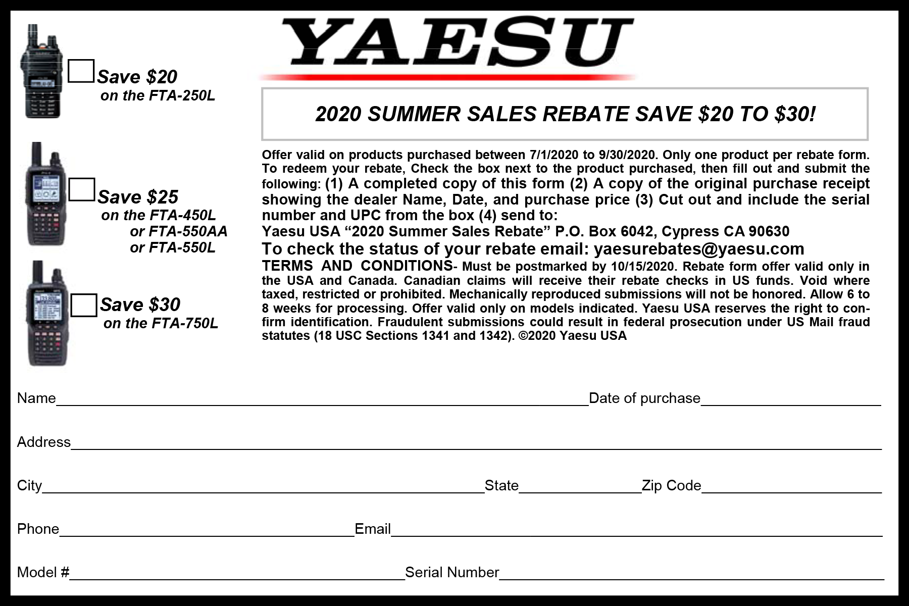Yaesu Summer Sales Rebate 2020 Radioworld